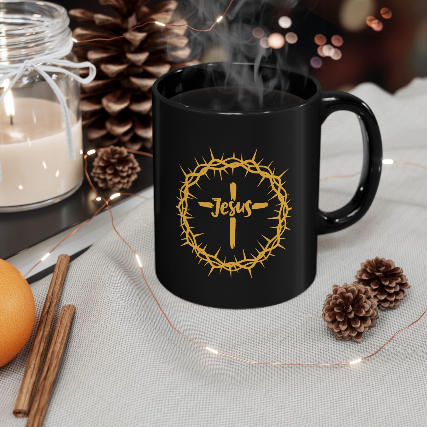 Jesus Crown of Thorns Black Coffee Mug (11oz/15oz)
