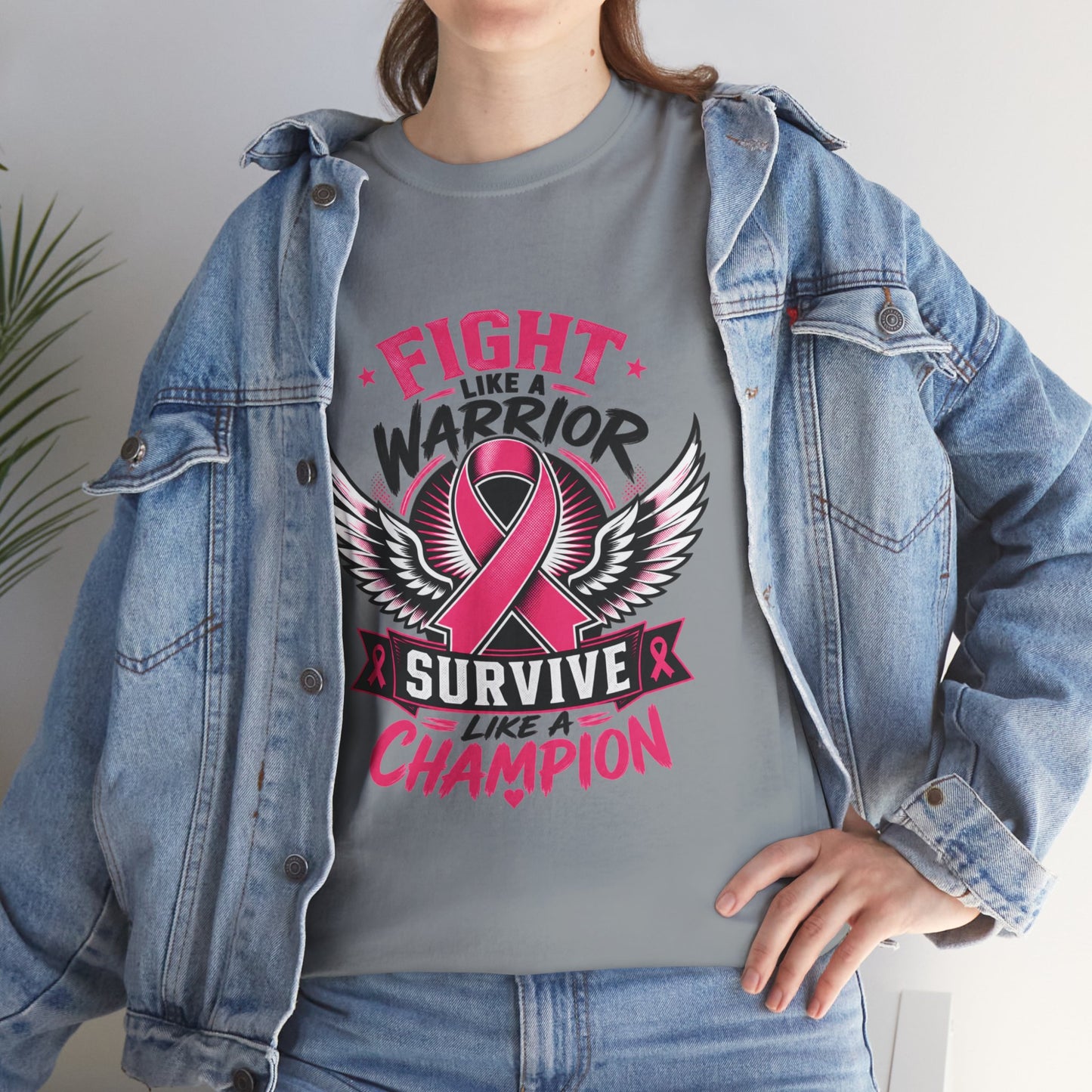 Fight Like a Warrior, Survive Like a Champion Breast Cancer Awareness T-Shirt