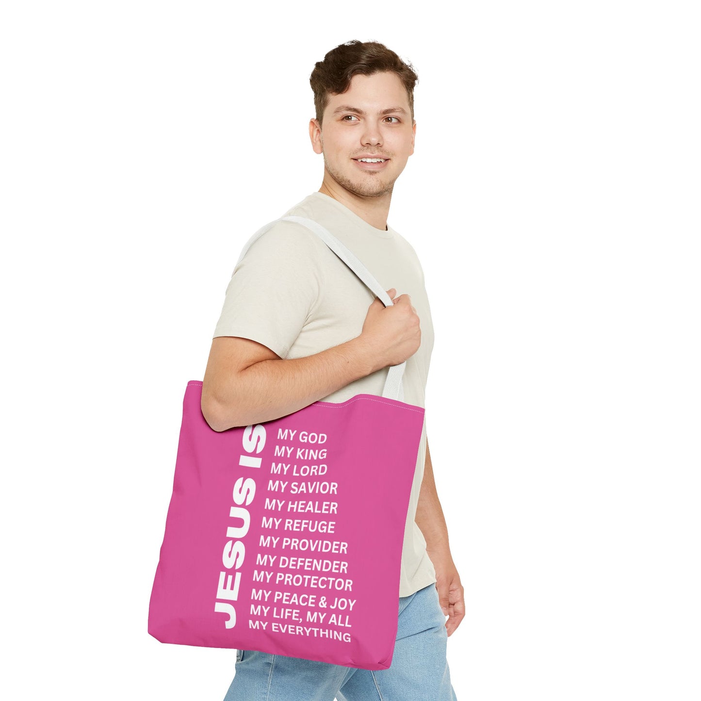 Christian JESUS IS Tote Bag - Pink