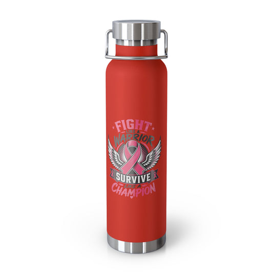 Fight Warrior Survive Champion Pink Ribbon 22oz Insulated Water Bottle