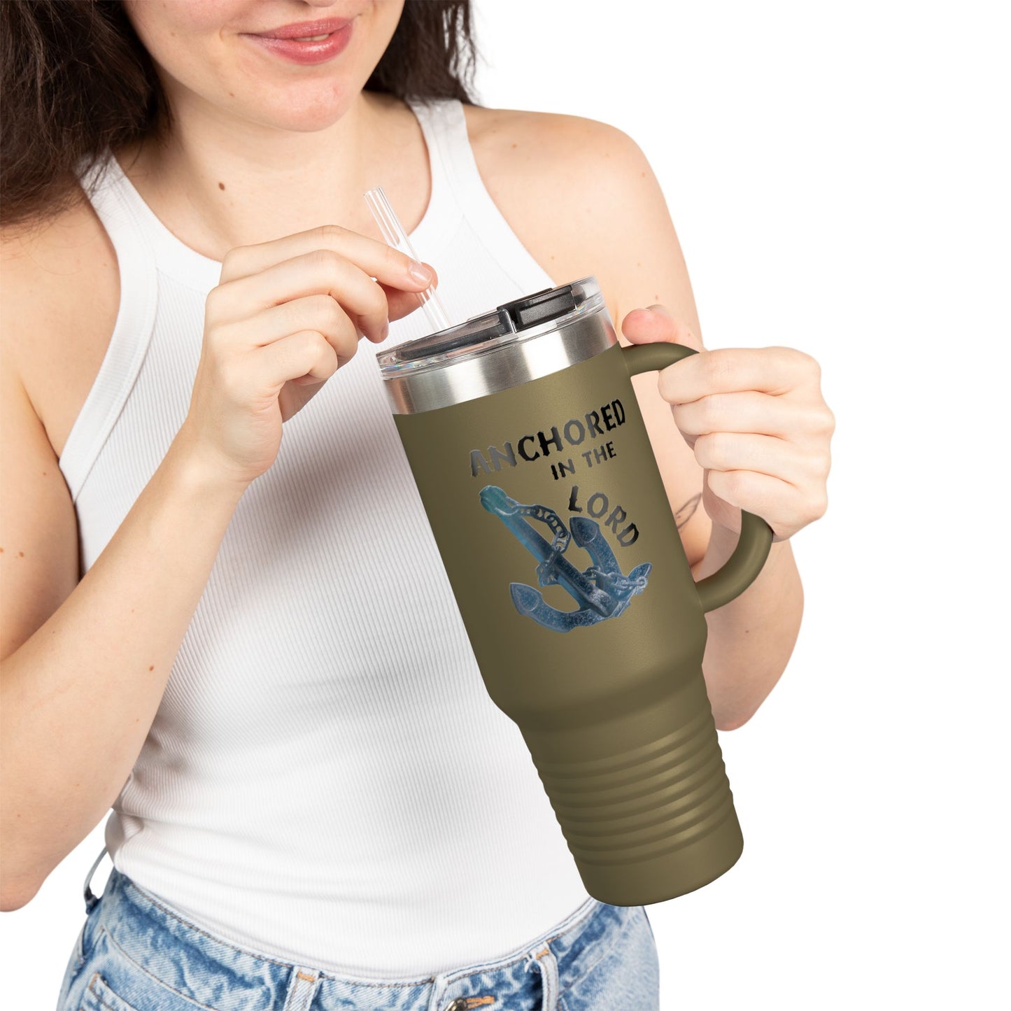 Anchored in the Lord 40oz Insulated Travel Mug Black