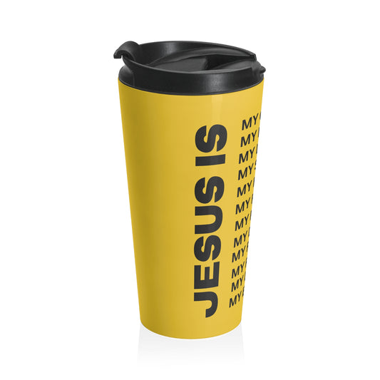 Christian JESUS IS Yellow Stainless Steel Travel Mug - Blk