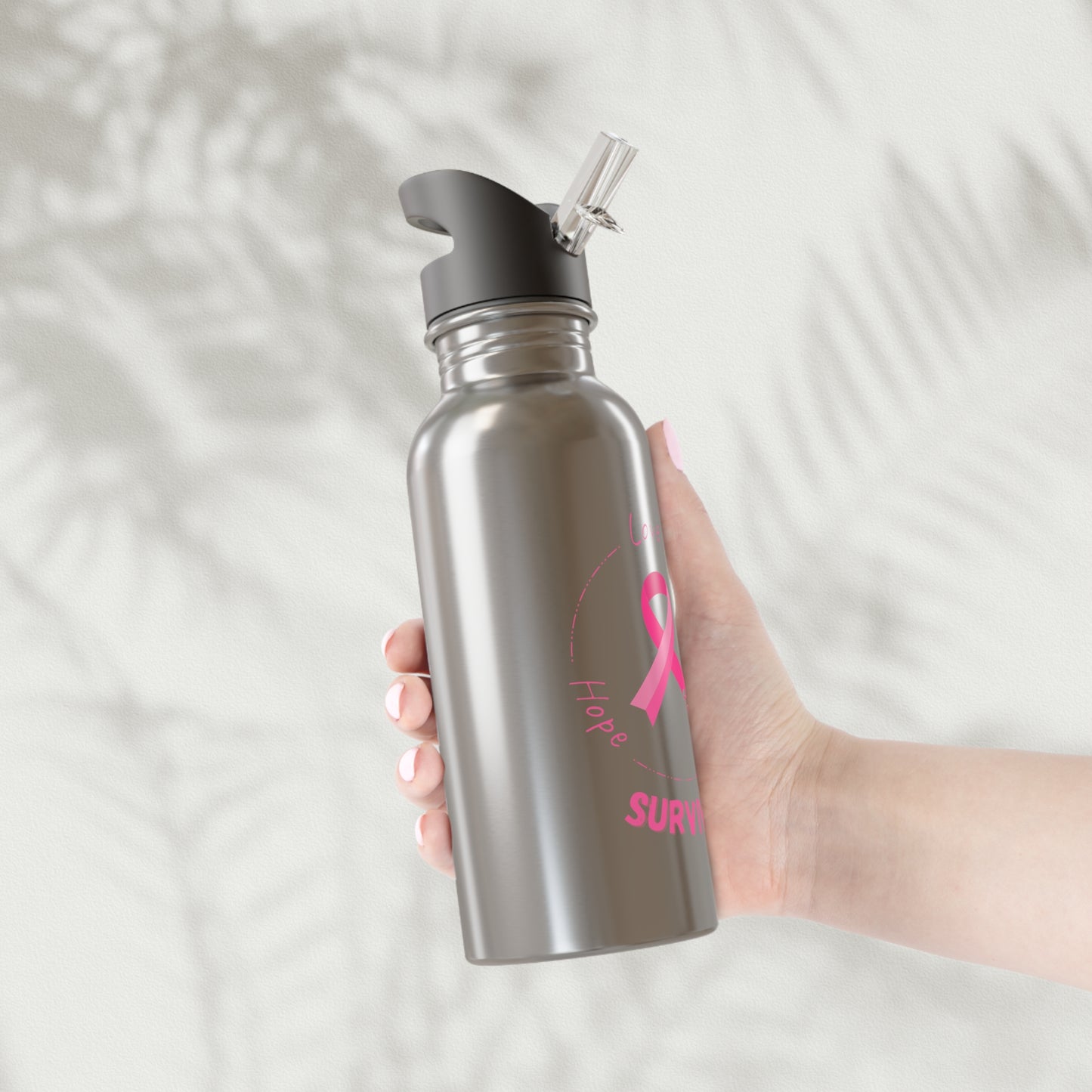 Breast Cancer Survivor 20oz Stainless Steel Water Bottle with Straw