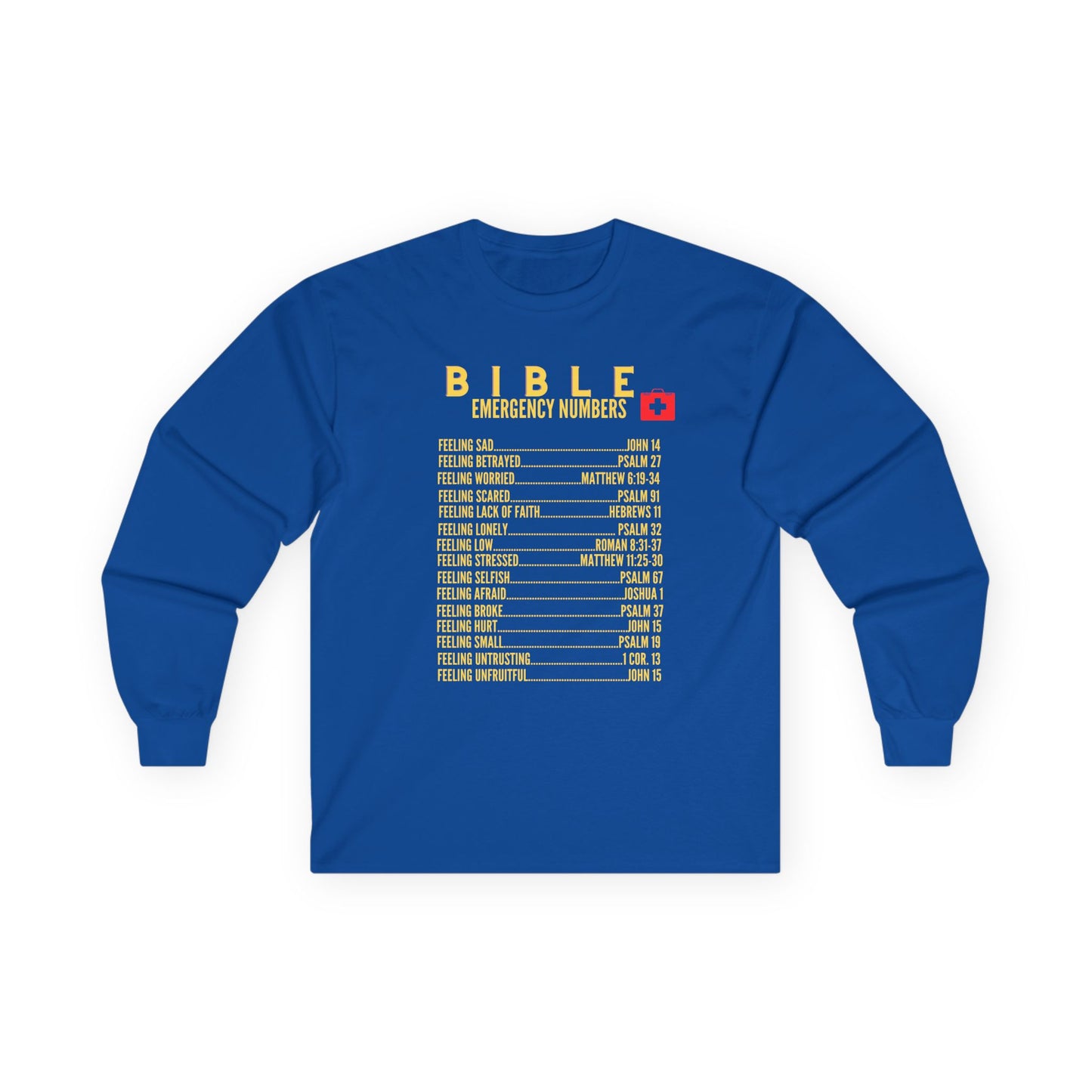 Bible Emergency Numbers Long Sleeve Tee - Gold