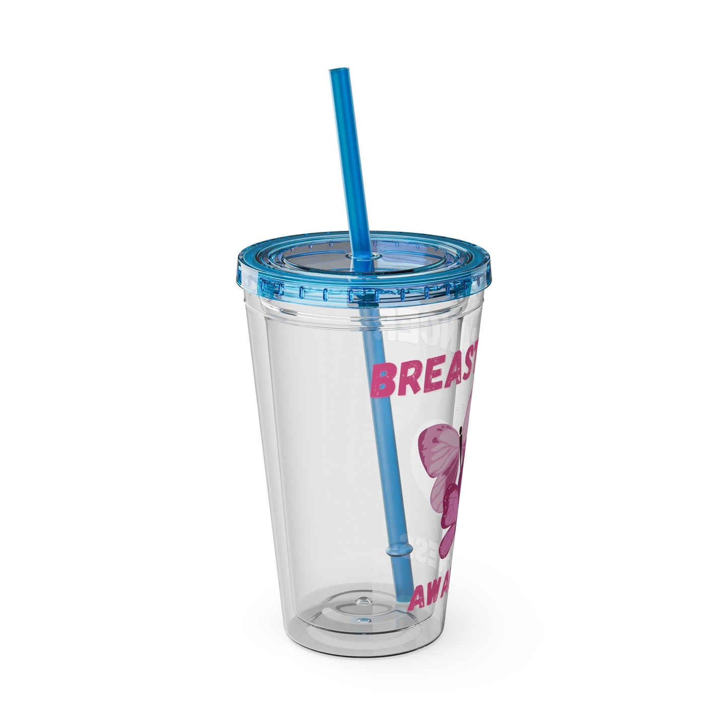 Breast Cancer Awareness 16oz Tumbler with Straw - Butterfly, Heart