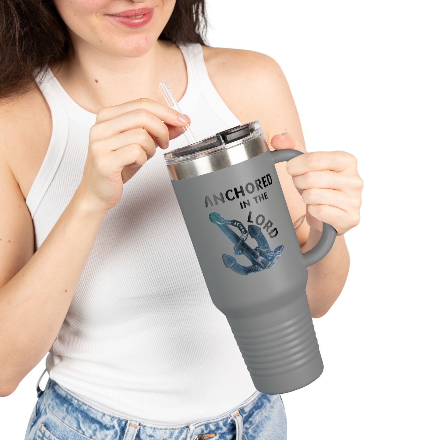 Anchored in the Lord 40oz Insulated Travel Mug Black
