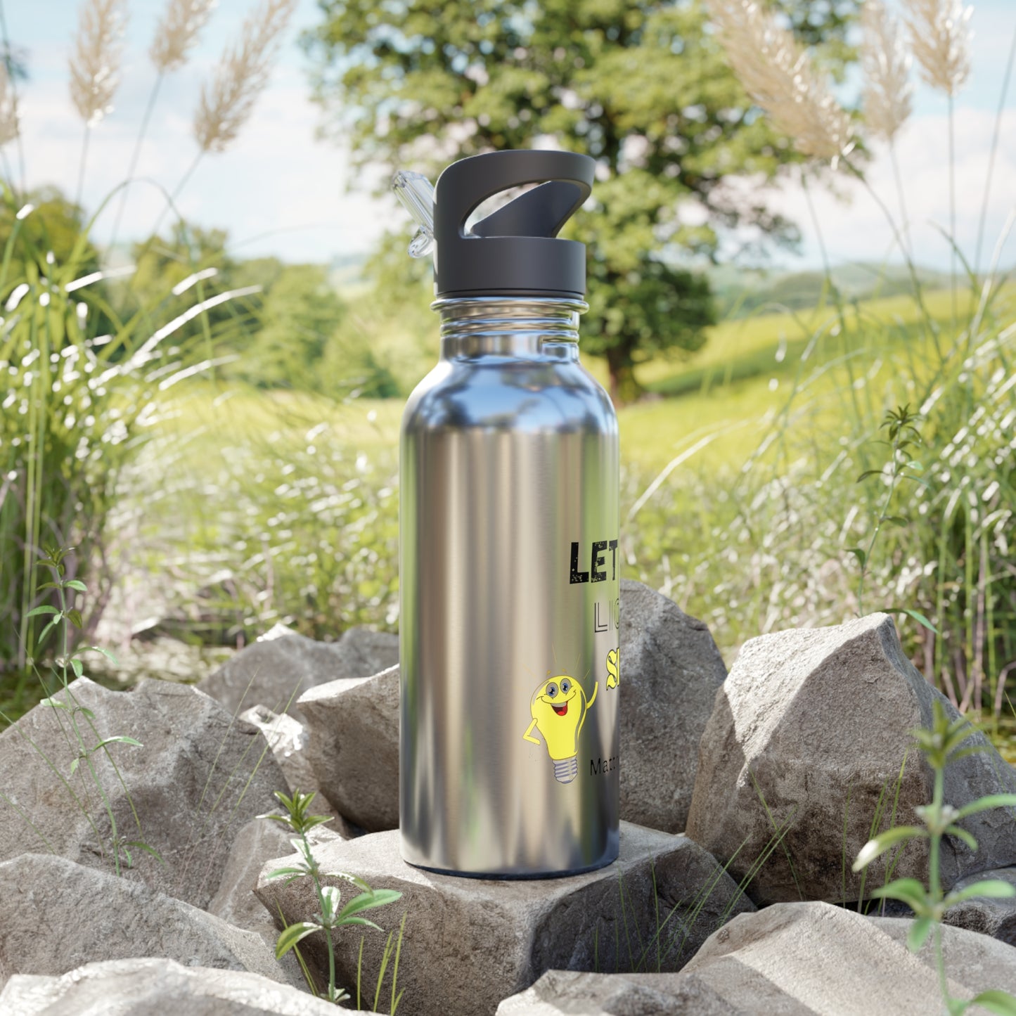 Let Your Light Shine Stainless Steel Water Bottle — 20oz Inspirational Bottle with Straw