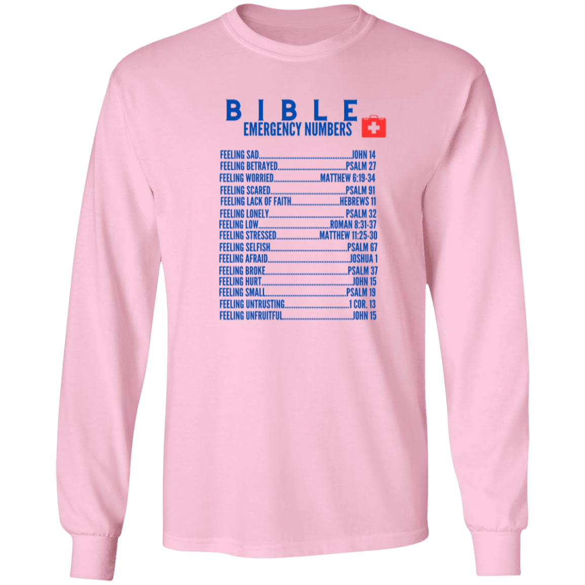 Emergency Bible Numbers Christian T-Shirt - Long Sleeve Blue