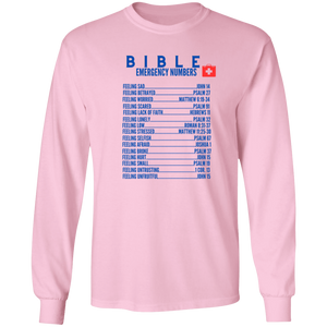 Emergency Bible Numbers Christian T-Shirt - Long Sleeve Blue