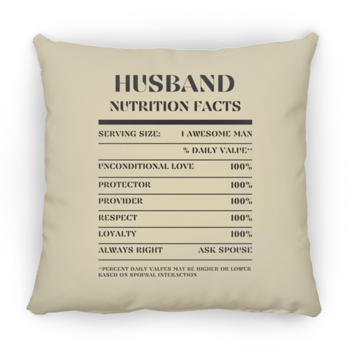 Nutrition Facts Pillow - Husband - Black