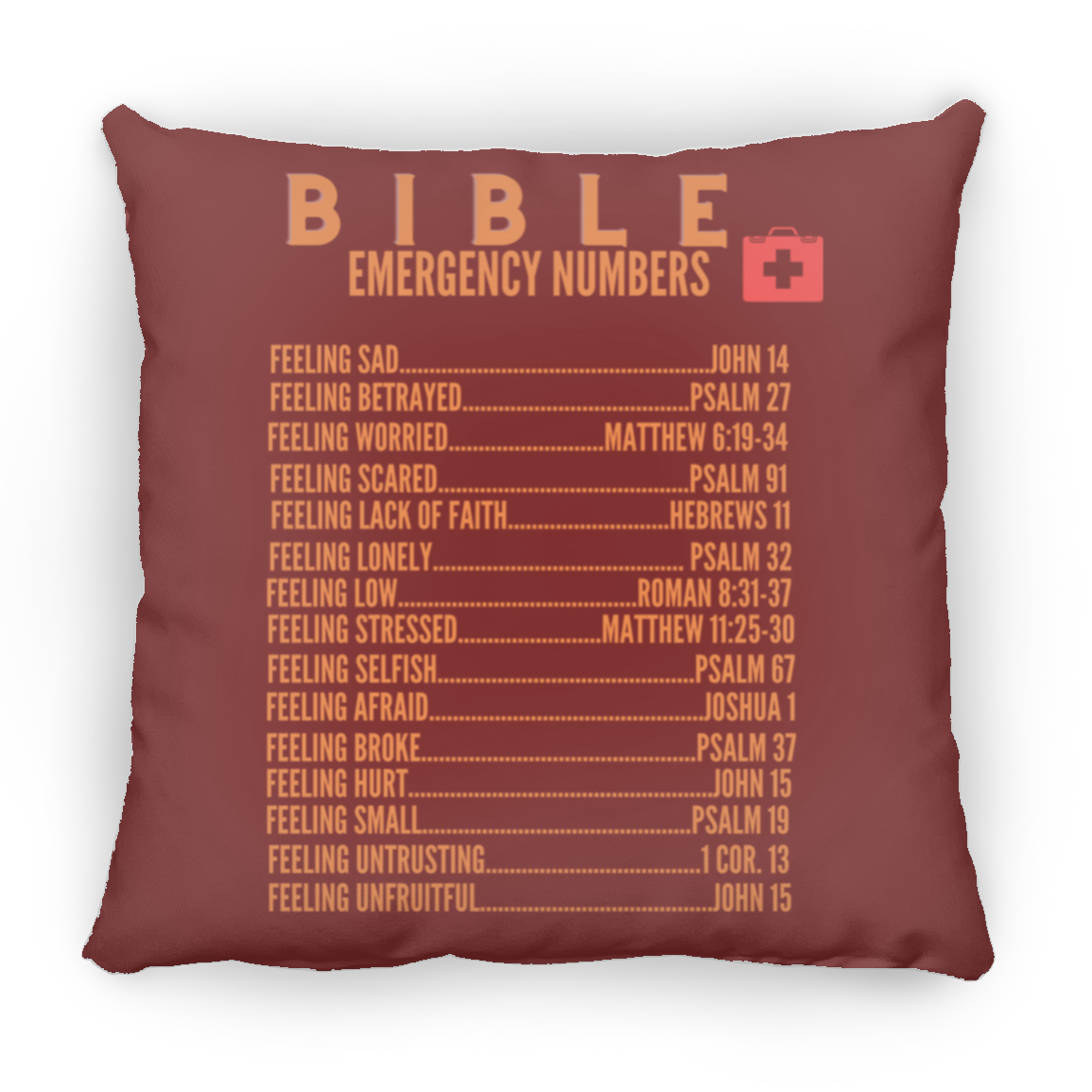 Emergency Bible Numbers Christian Pillow Orange