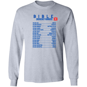 Emergency Bible Numbers Christian T-Shirt - Long Sleeve Blue