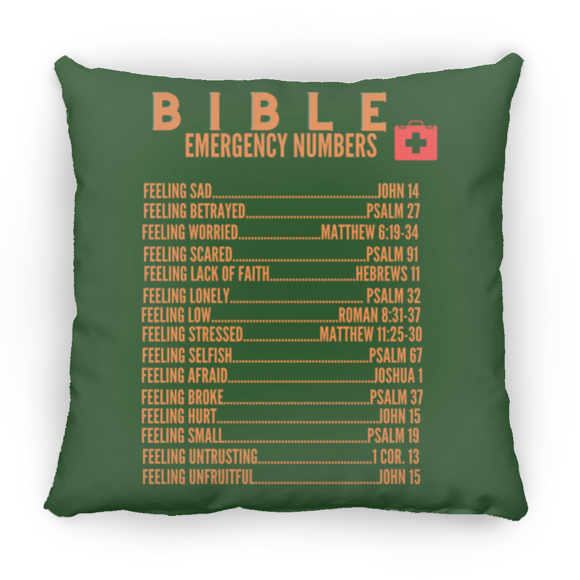 Emergency Bible Numbers Christian Pillow Orange