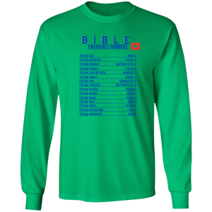 Emergency Bible Numbers Christian T-Shirt - Long Sleeve Blue