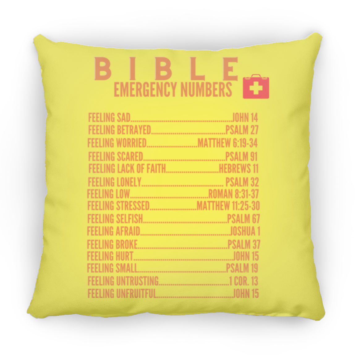 Emergency Bible Numbers Christian Pillow Orange