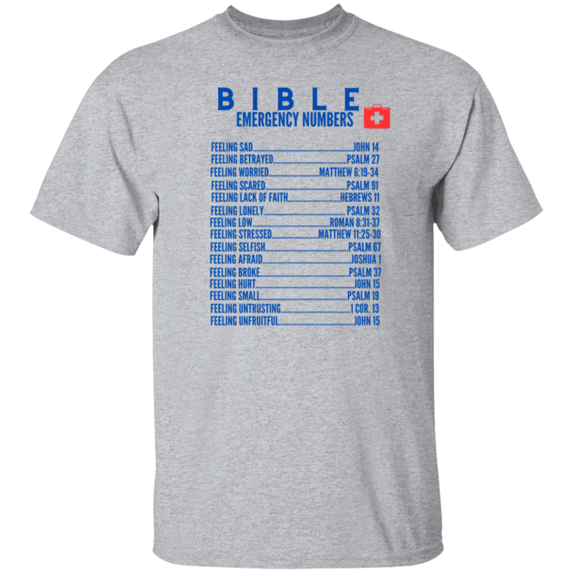 Emergency Bible Numbers Christian T-Shirt - Short Sleeve Blue