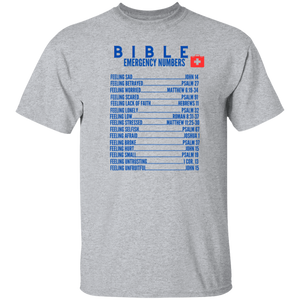 Emergency Bible Numbers Christian T-Shirt - Short Sleeve Blue