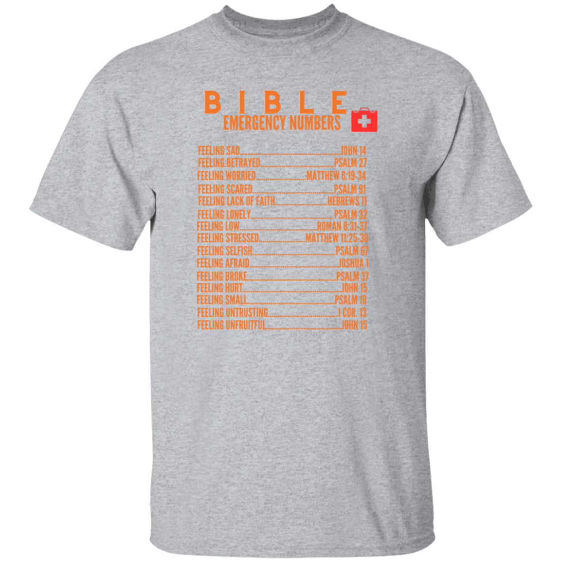 Emergency Bible Numbers Christian T-Shirt - Short Sleeve Orange