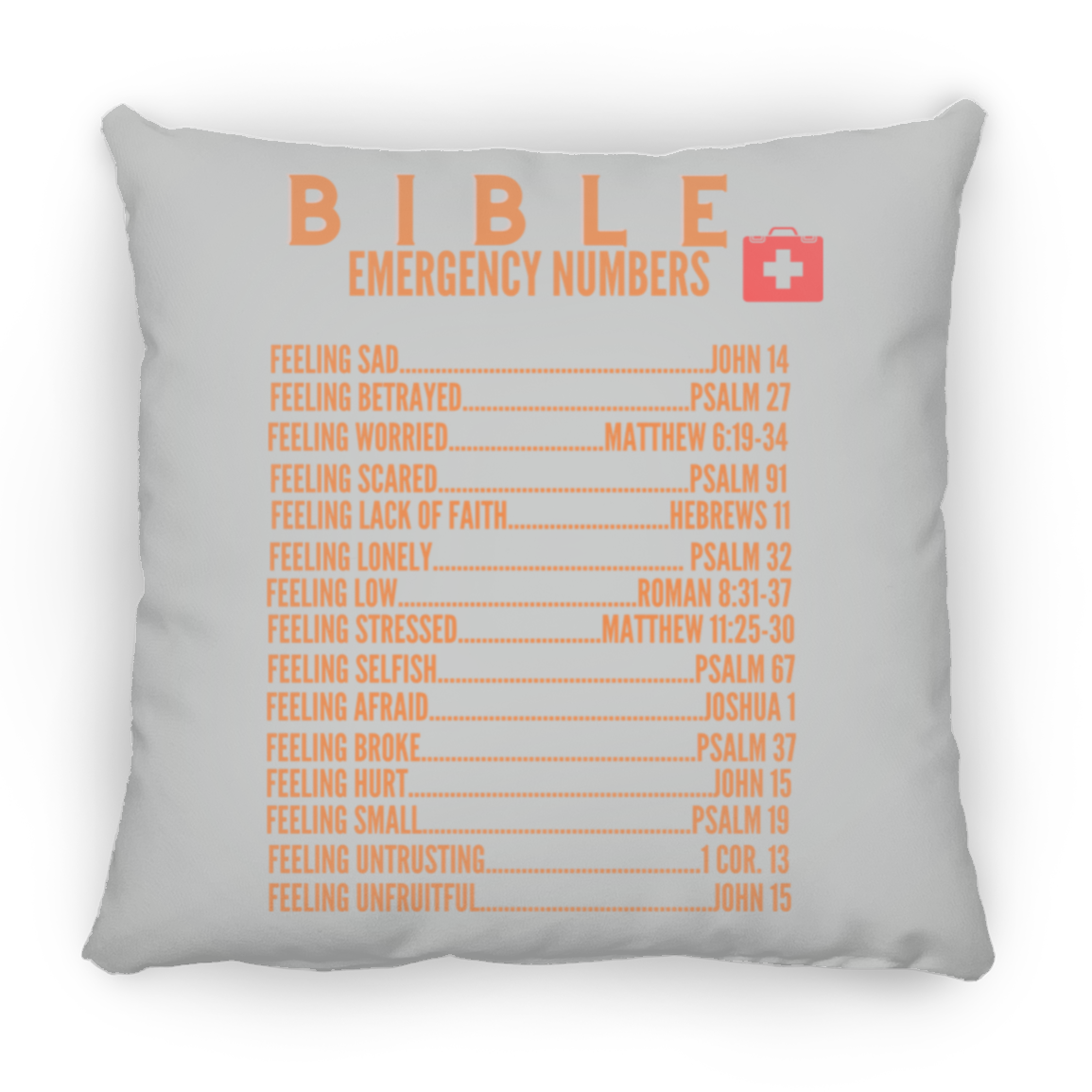 Emergency Bible Numbers Christian Pillow Orange