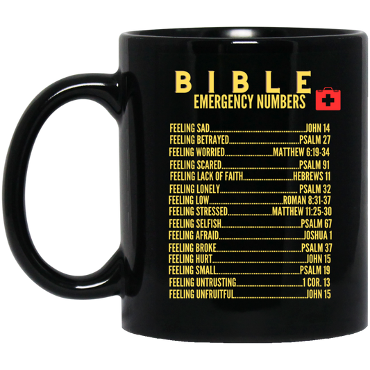 Emergency Bible Numbers Christian Mug Gold