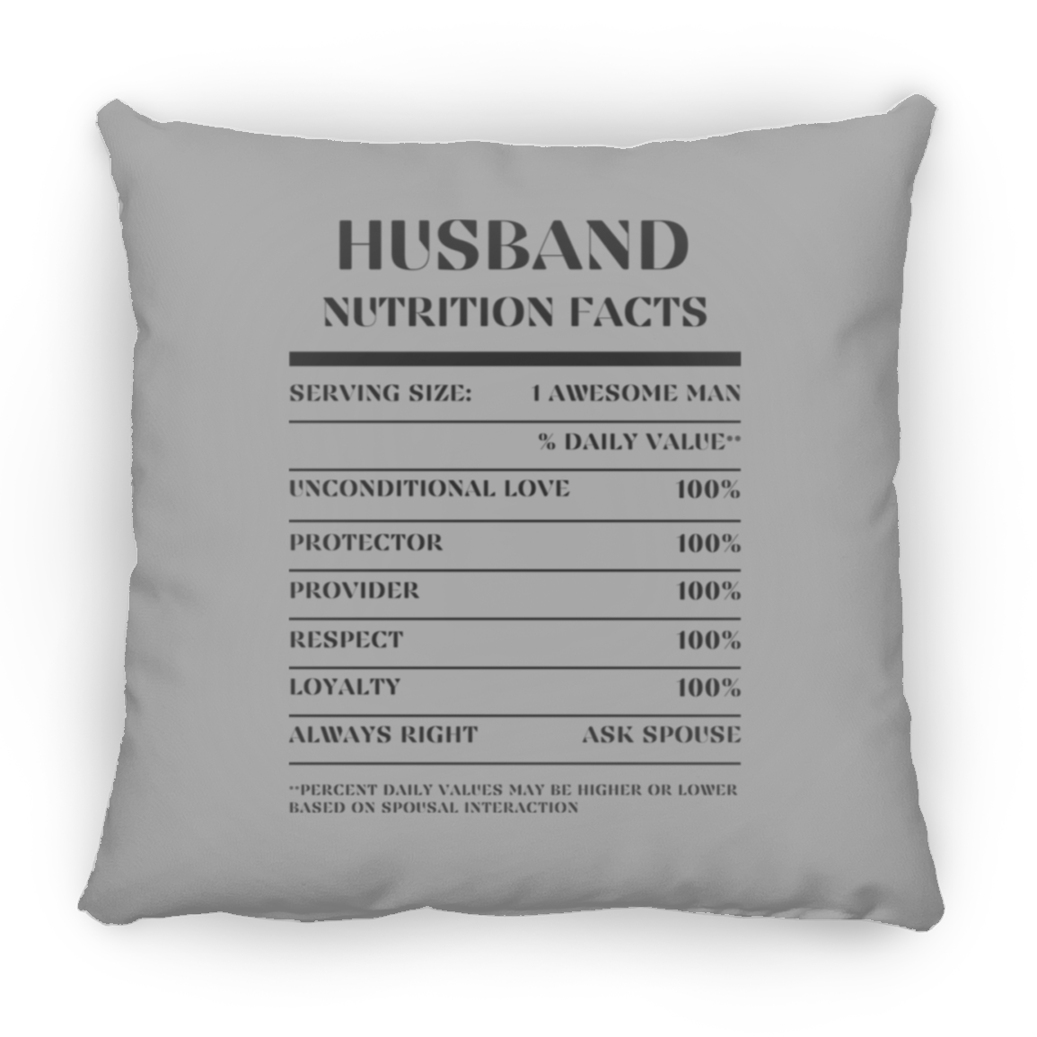 Nutrition Facts Pillow - Husband - Black