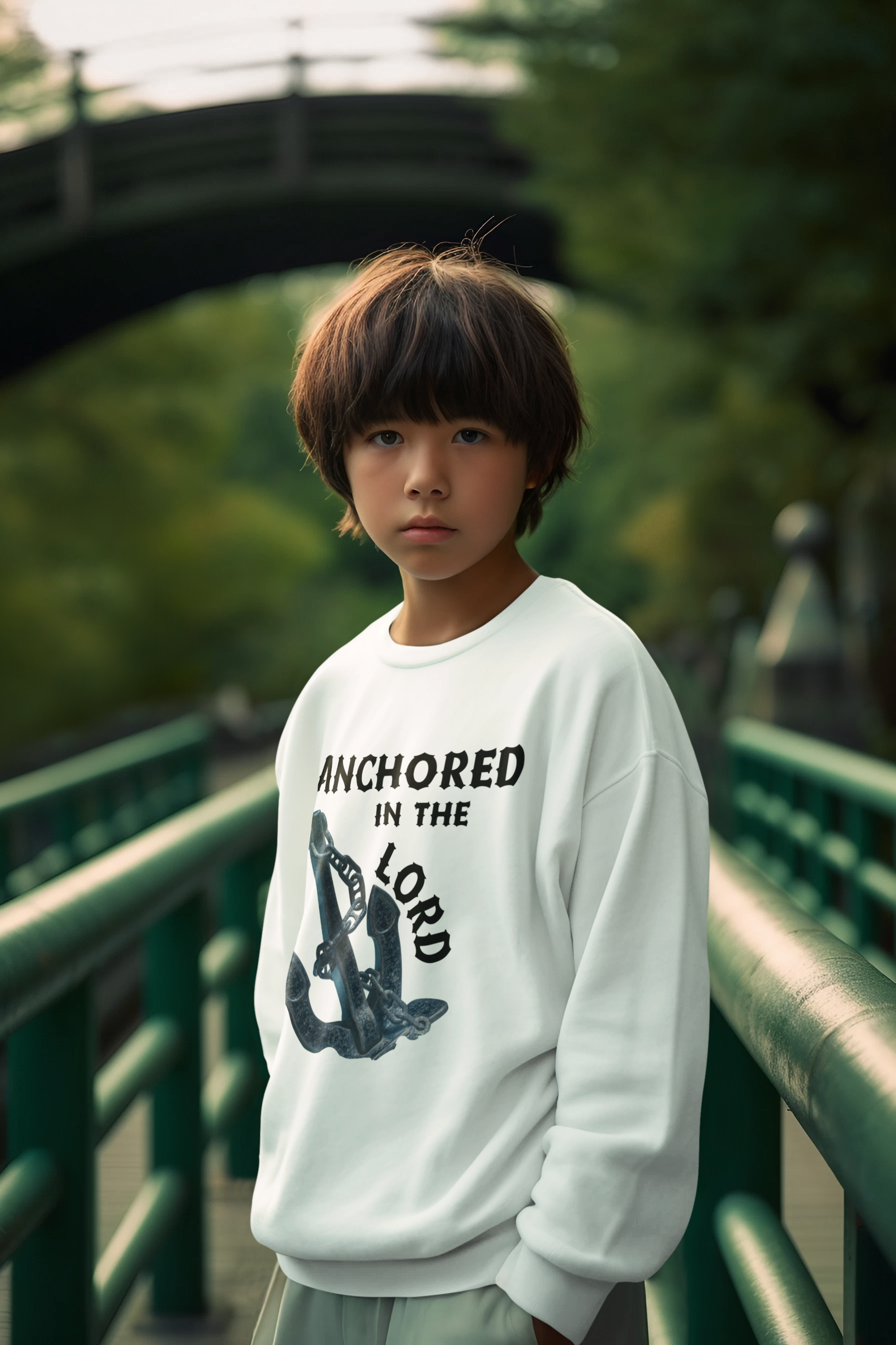 Anchored in the Lord Youth Crewneck Sweatshirt - Black