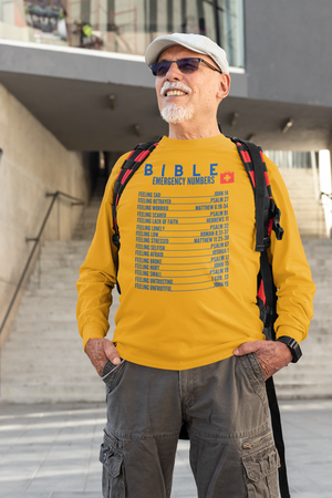 Emergency Bible Numbers Christian T-Shirt - Long Sleeve Blue