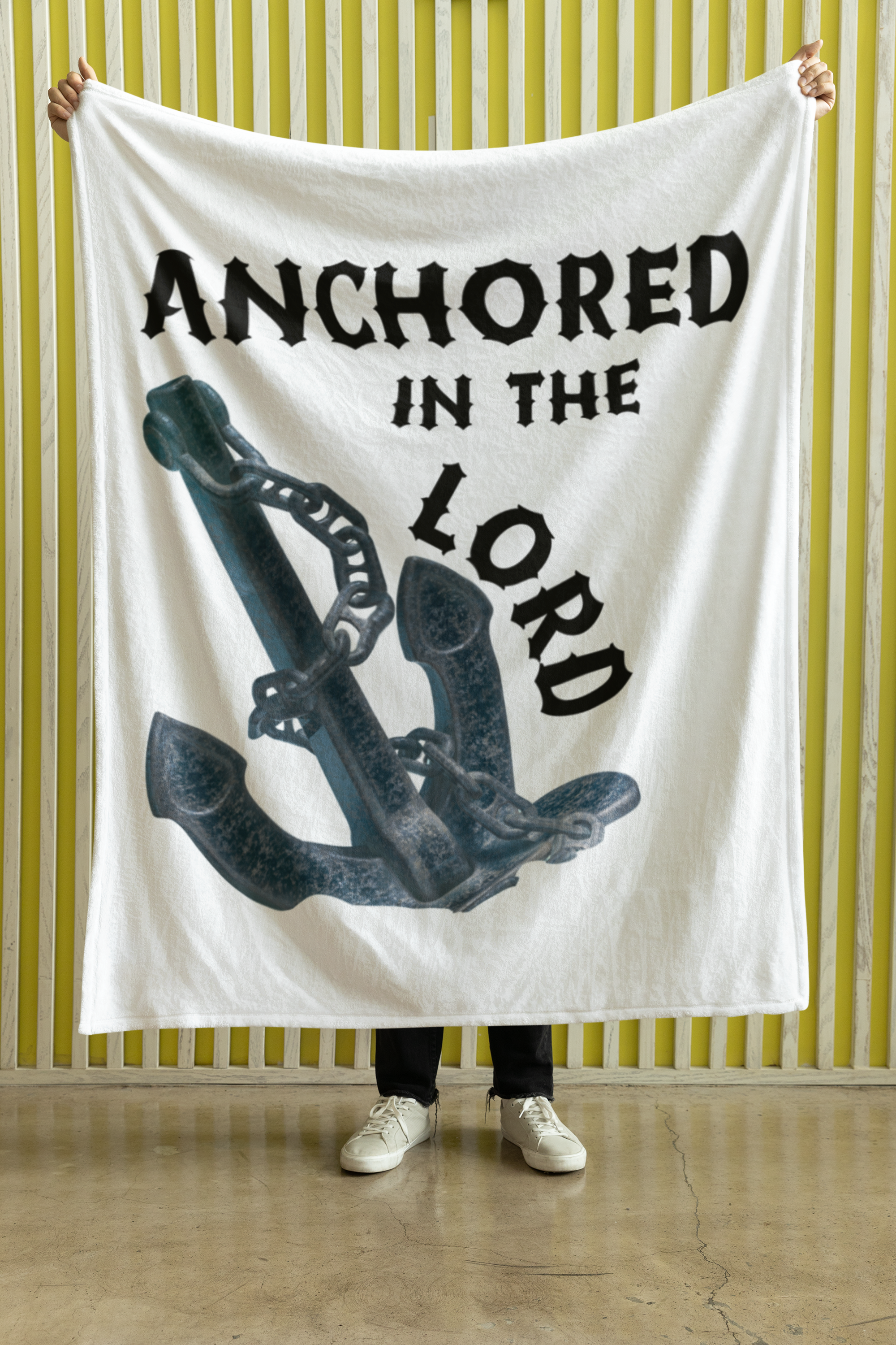 Anchored In The Lord Cozy Plush Fleece Blanket - Black