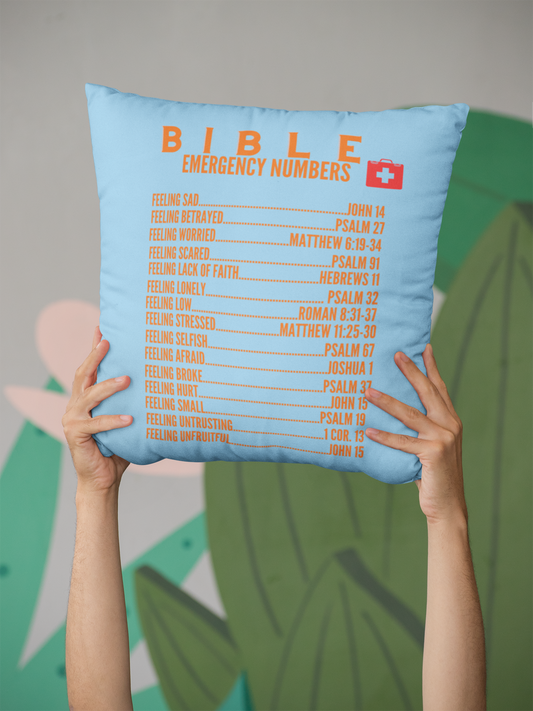 Emergency Bible Numbers Christian Pillow Orange