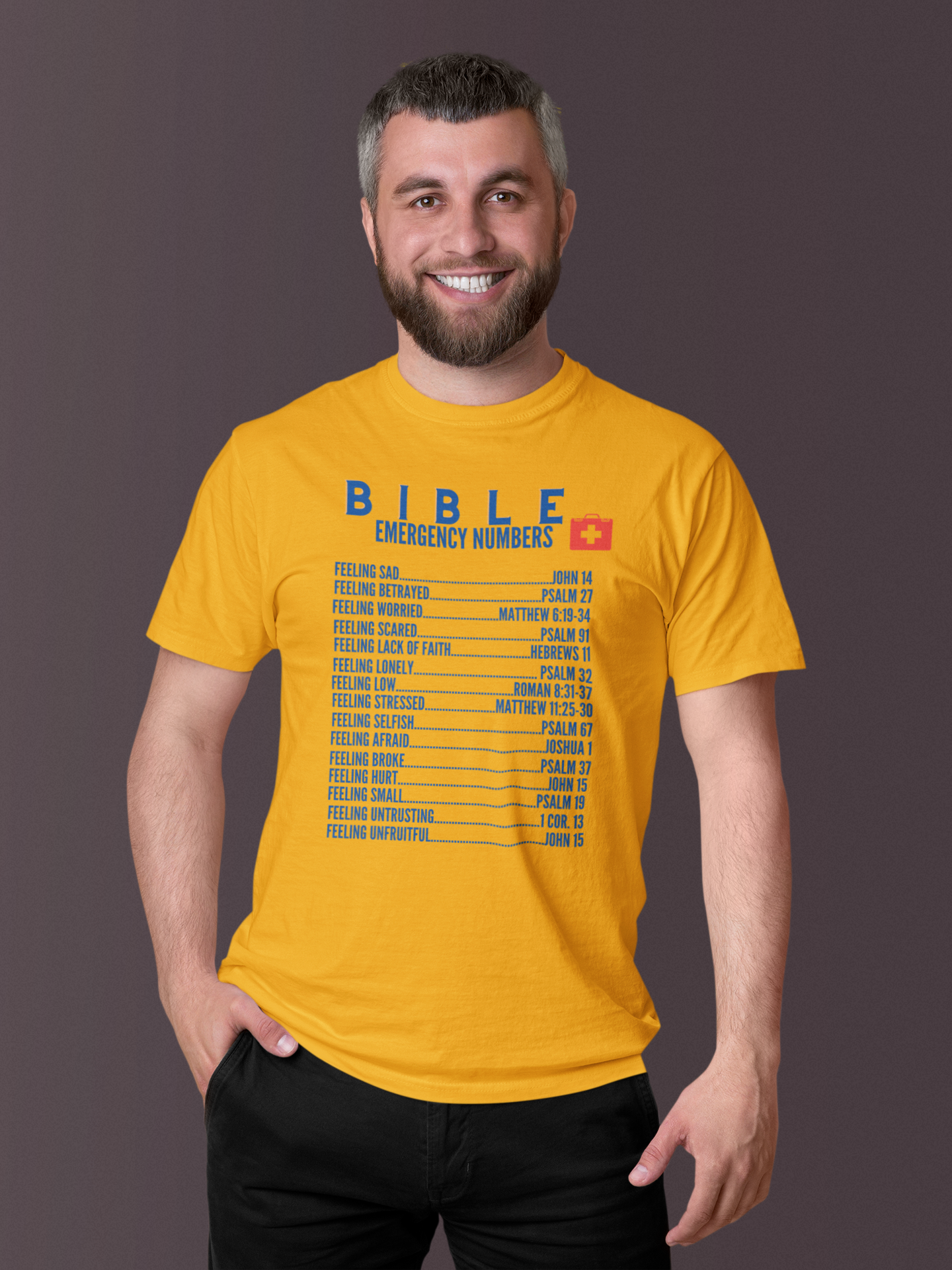 Emergency Bible Numbers Christian T-Shirt - Short Sleeve Blue