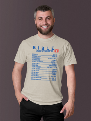 Emergency Bible Numbers Christian T-Shirt - Short Sleeve Blue