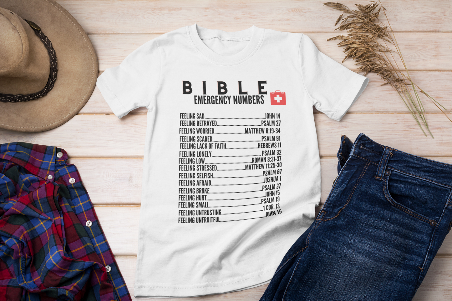 Emergency Bible Numbers Christian T-Shirt - Short Sleeve Black