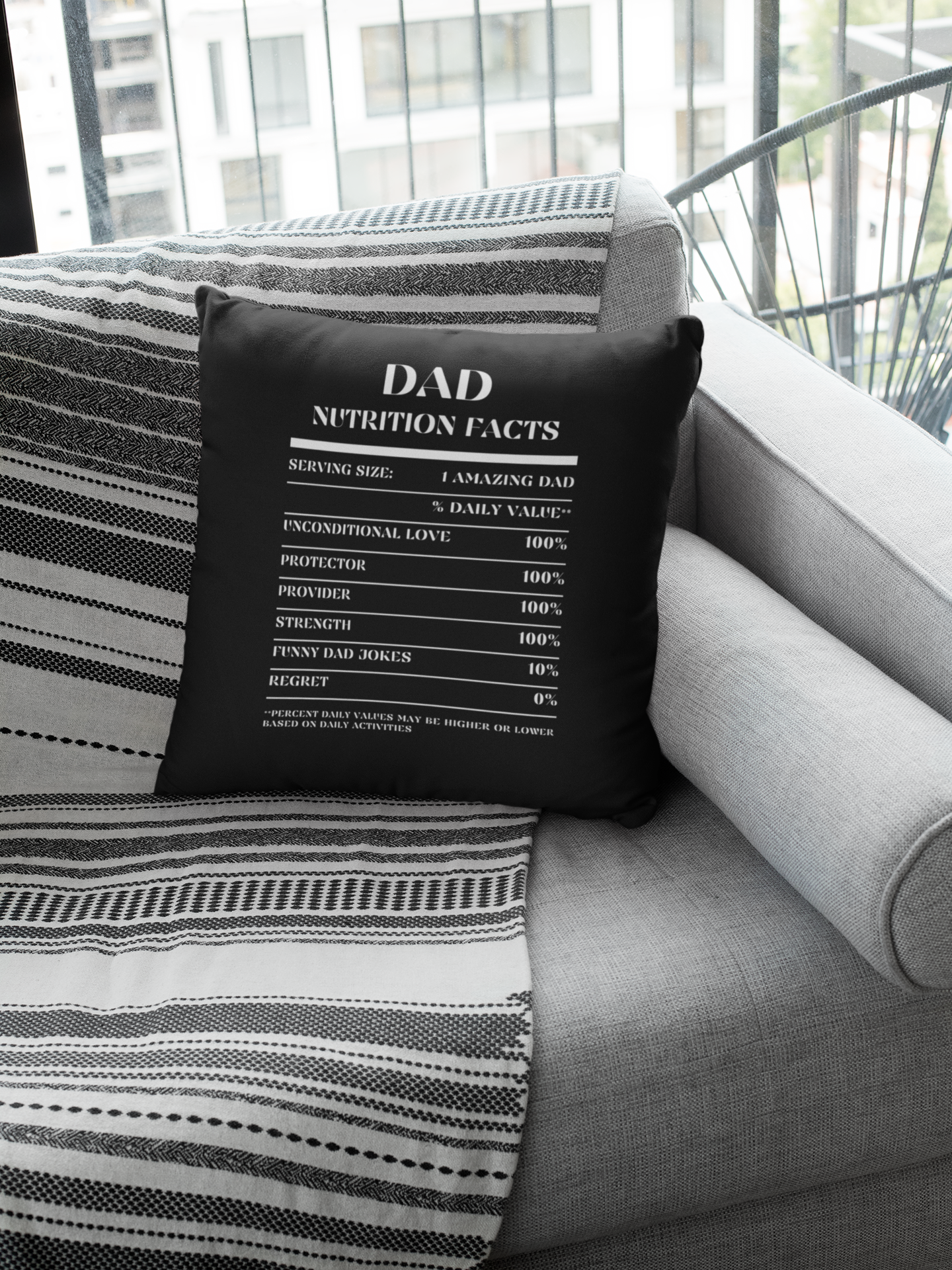 Nutrition Facts Pillow - Dad - White