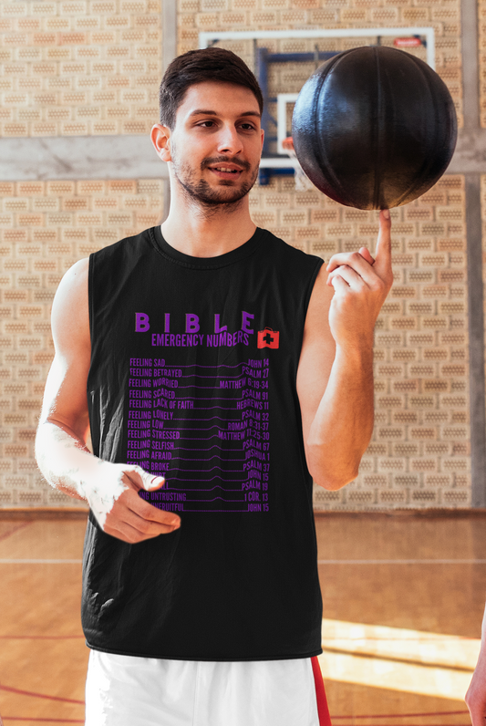 Emergency Bible Numbers Christian T-Shirt - Sleeveless Purple