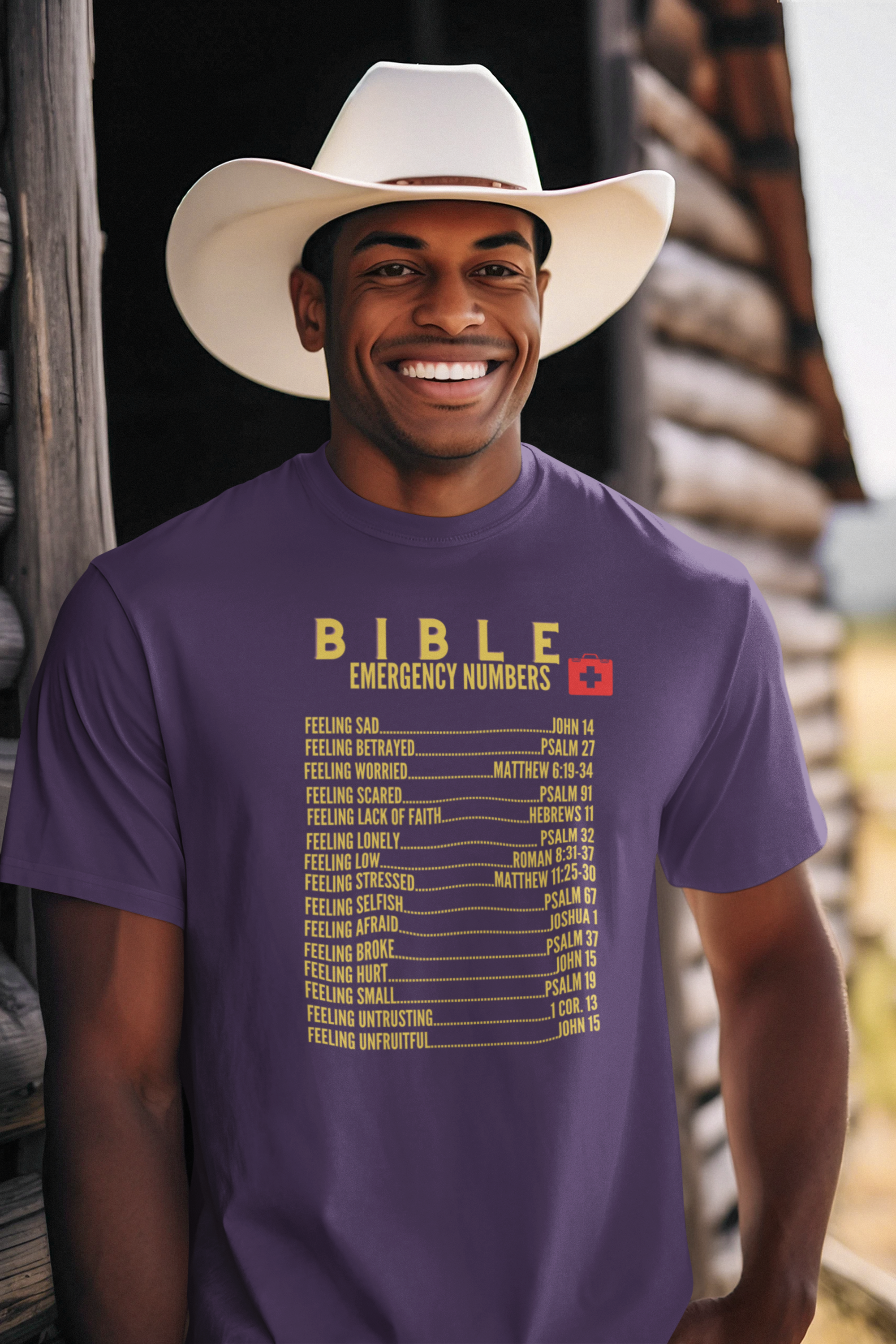 Emergency Bible Numbers Christian T-Shirt - Short Sleeve Gold