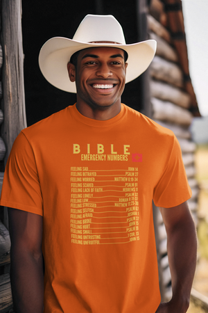 Emergency Bible Numbers Christian T-Shirt - Short Sleeve Gold