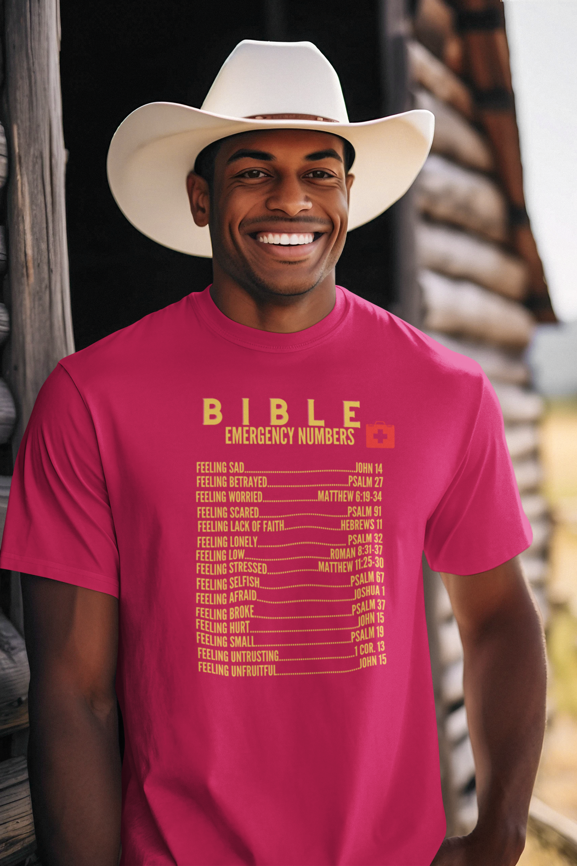 Emergency Bible Numbers Christian T-Shirt - Short Sleeve Gold
