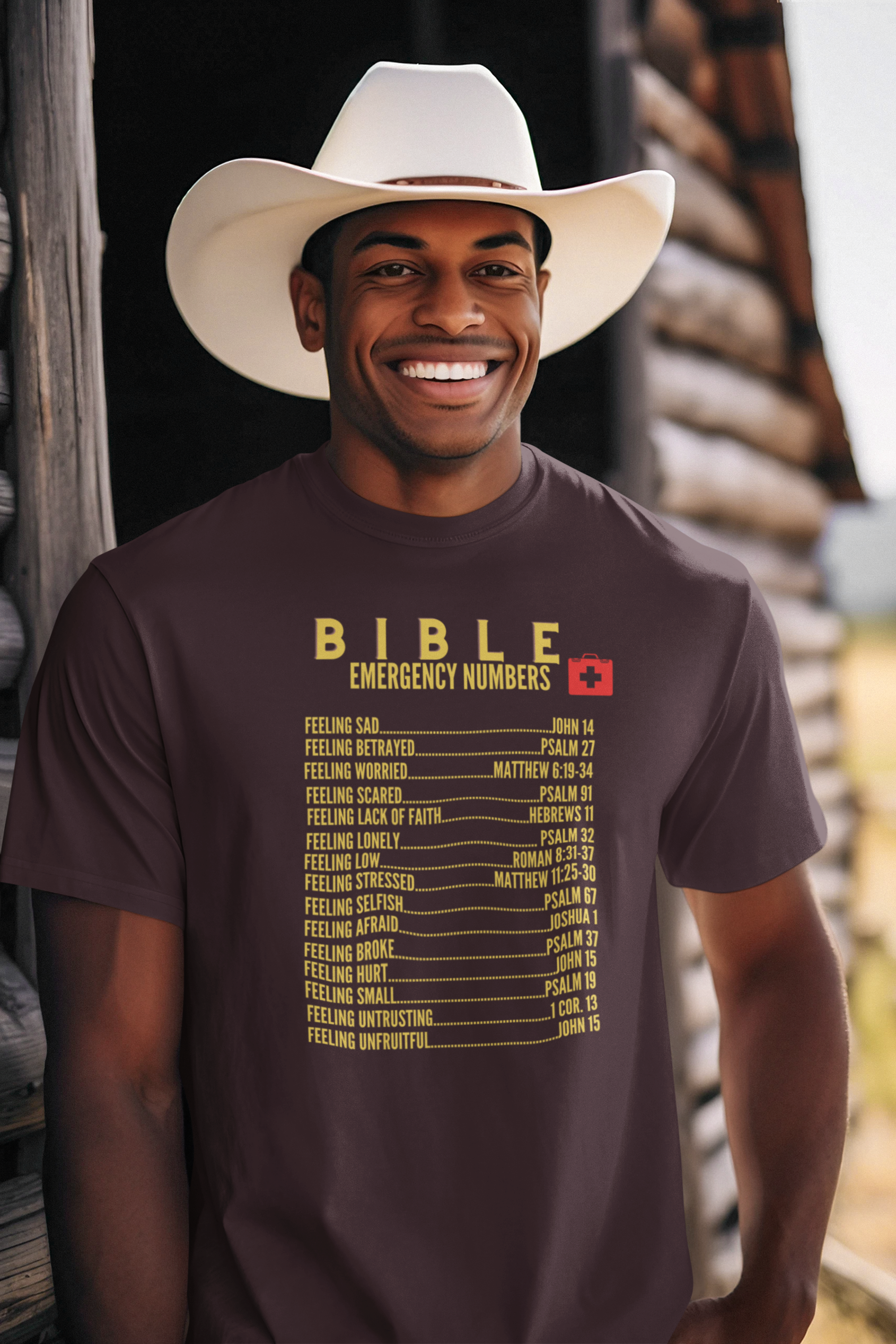 Emergency Bible Numbers Christian T-Shirt - Short Sleeve Gold