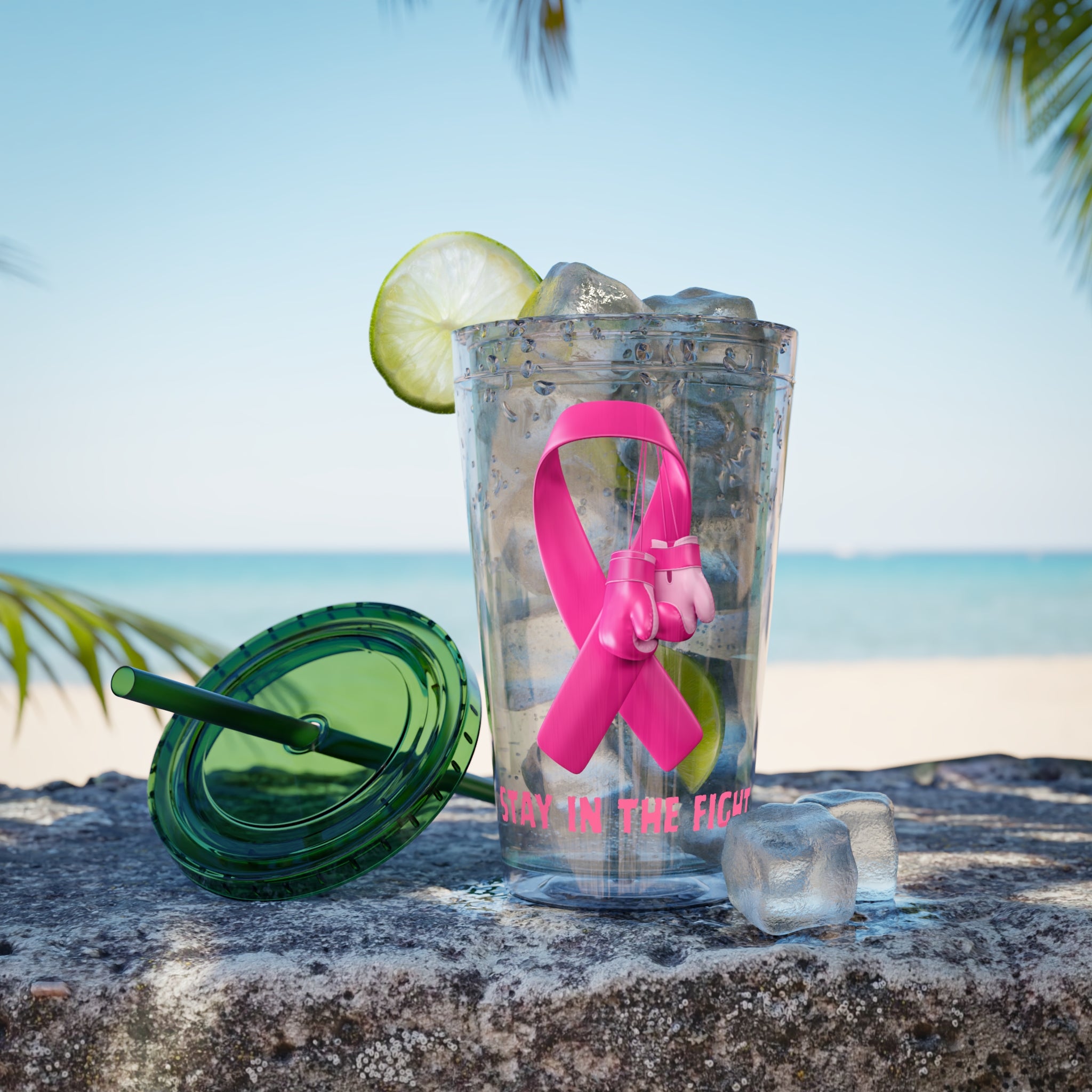 Pink Ribbon “Stay in the Fight” 16oz Tumbler with Straw