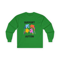 Support Autism Long Sleeve Tee — Puzzle Piece Awareness Shirt - Blk
