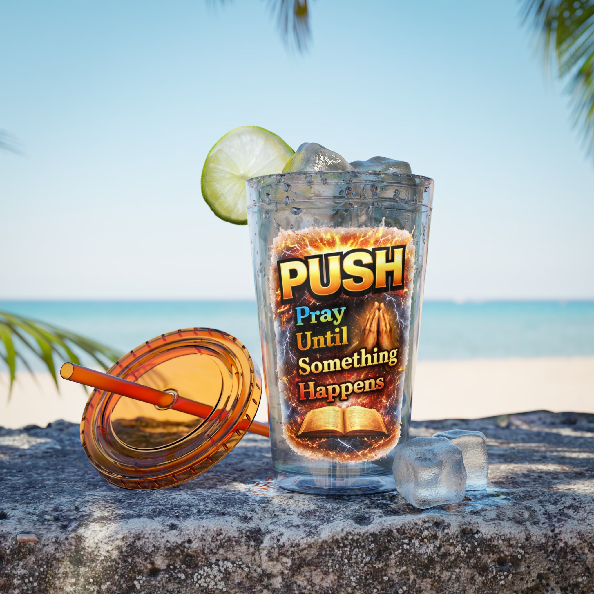 Push Pray Until Something Happens 16oz Tumbler — Bible