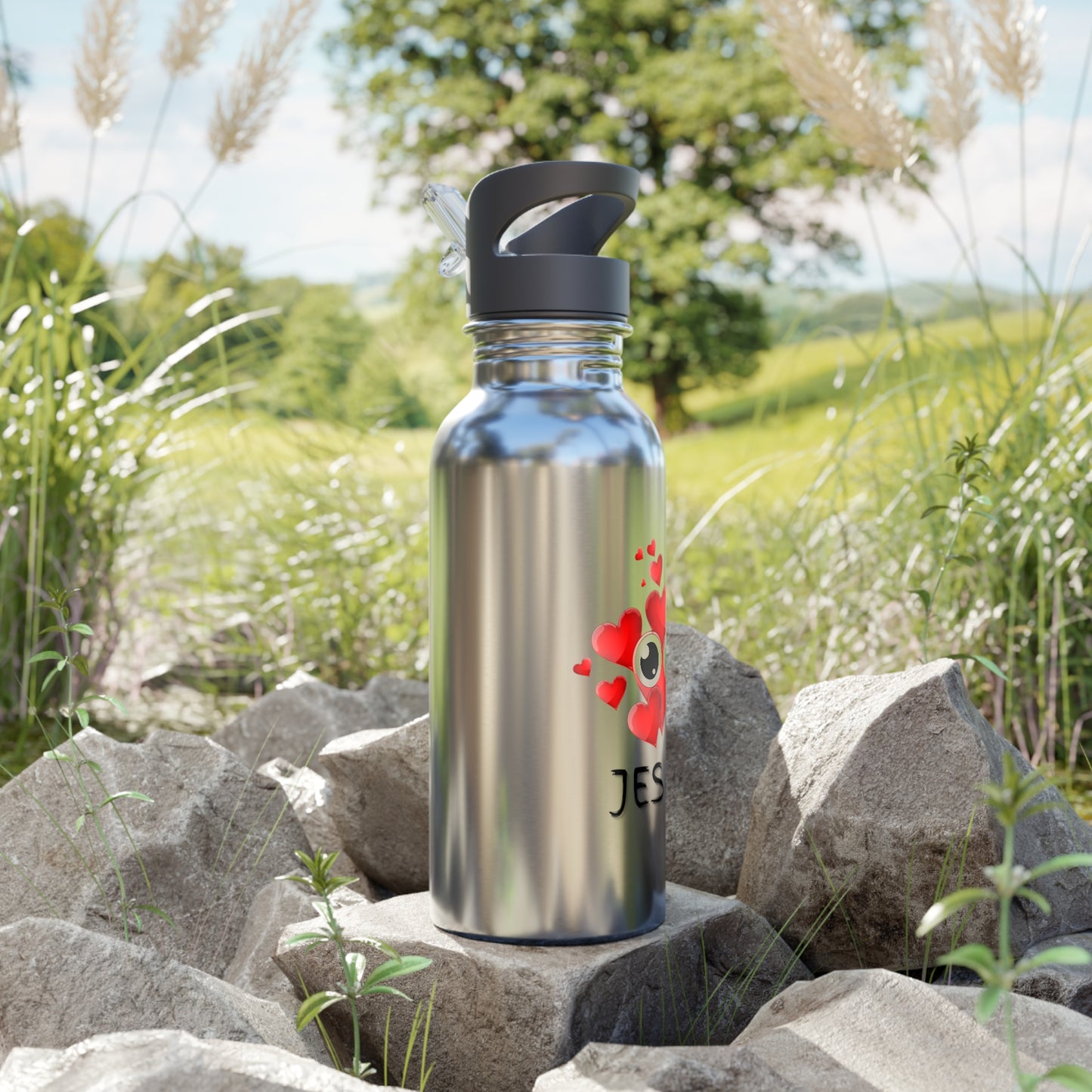 Eye Love Jesus 20oz Stainless Water Bottle with Straw