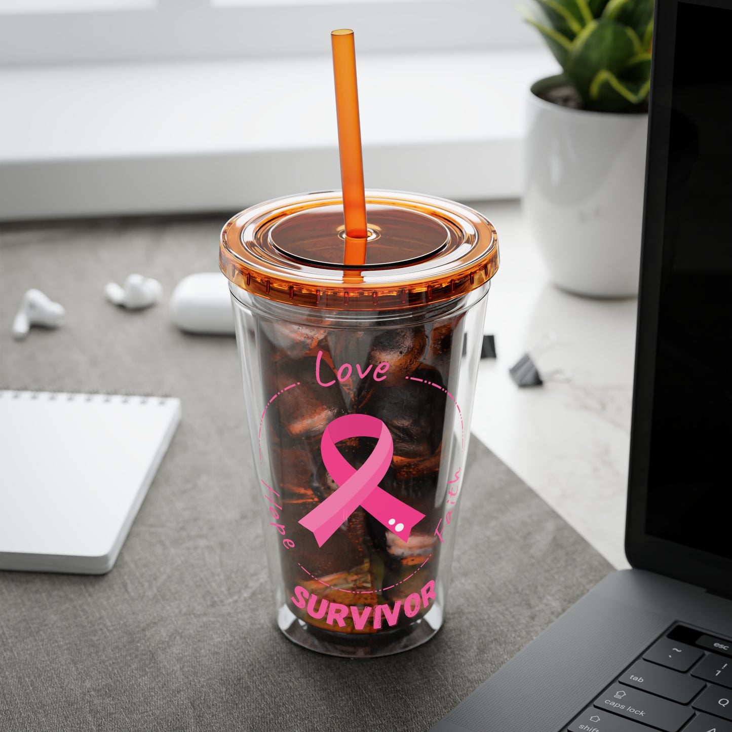 Breast Cancer Survivor 16oz Tumbler with Straw