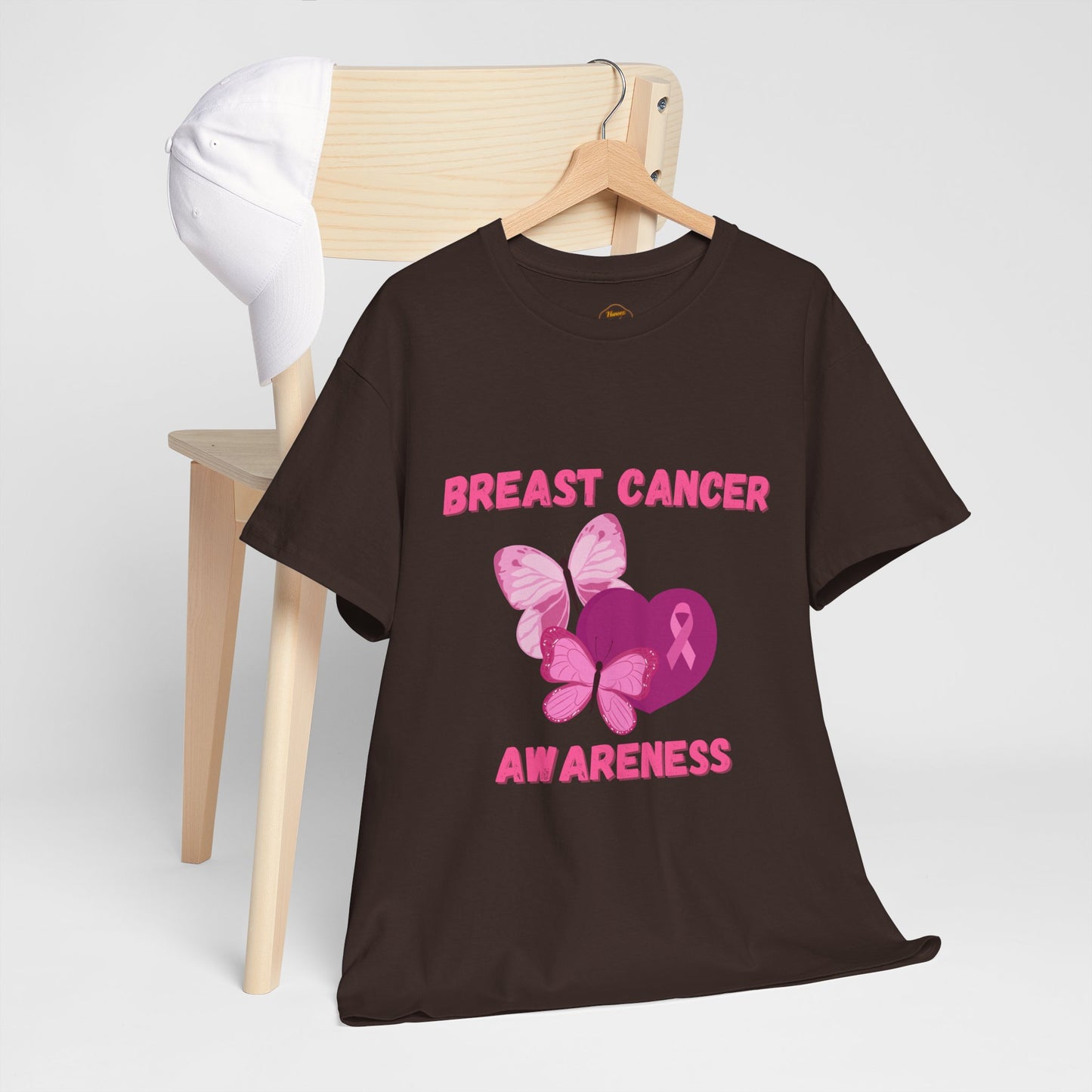 Breast Cancer Awareness Tee with Pink Butterfly & Ribbon