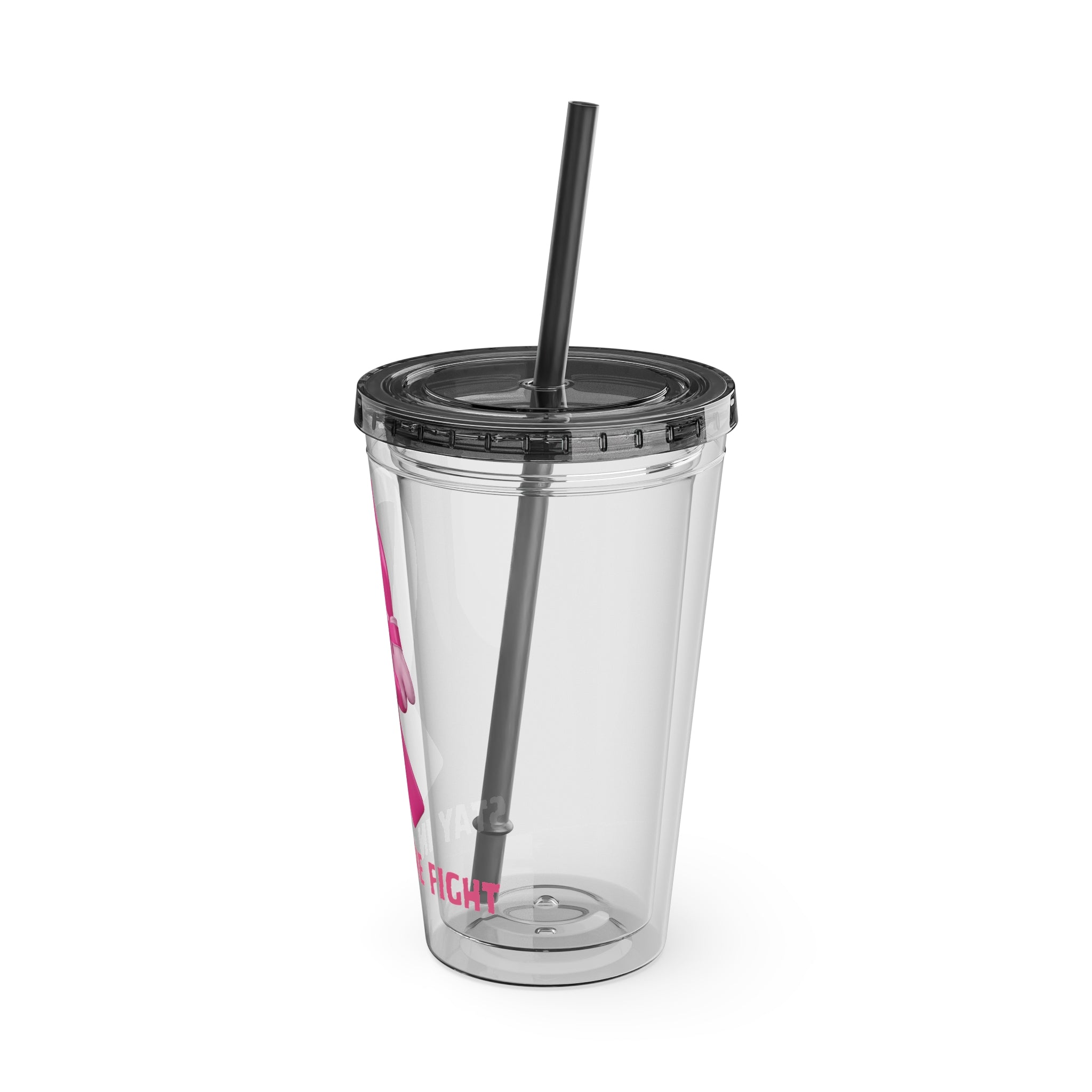 Pink Ribbon “Stay in the Fight” 16oz Tumbler with Straw