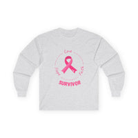 Breast Cancer Survivor Long Sleeve Tee — Pink Ribbon “Survivor”
