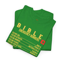 Bible Emergency Numbers Tee - Gold