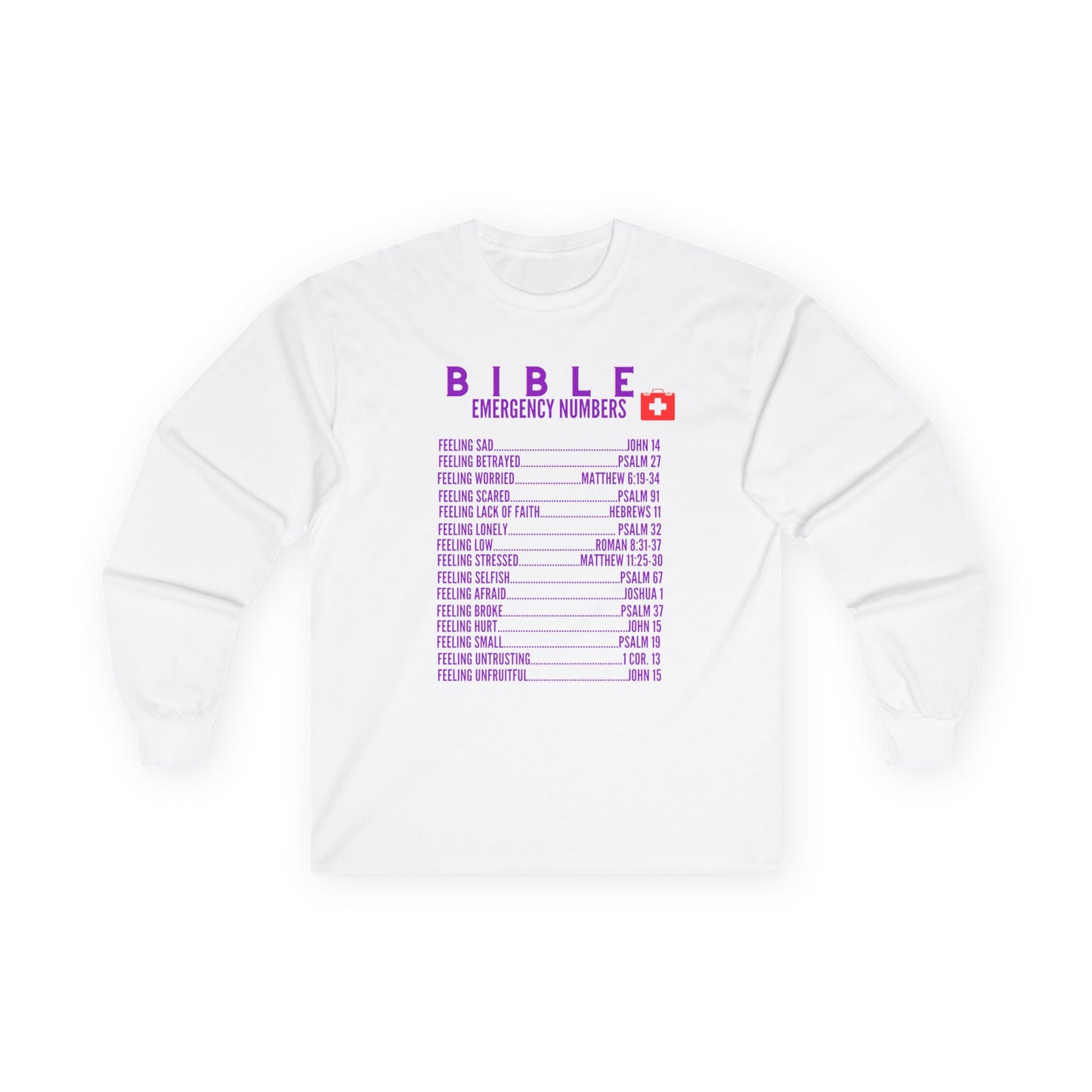 Bible Emergency Numbers Long Sleeve Tee - Purple
