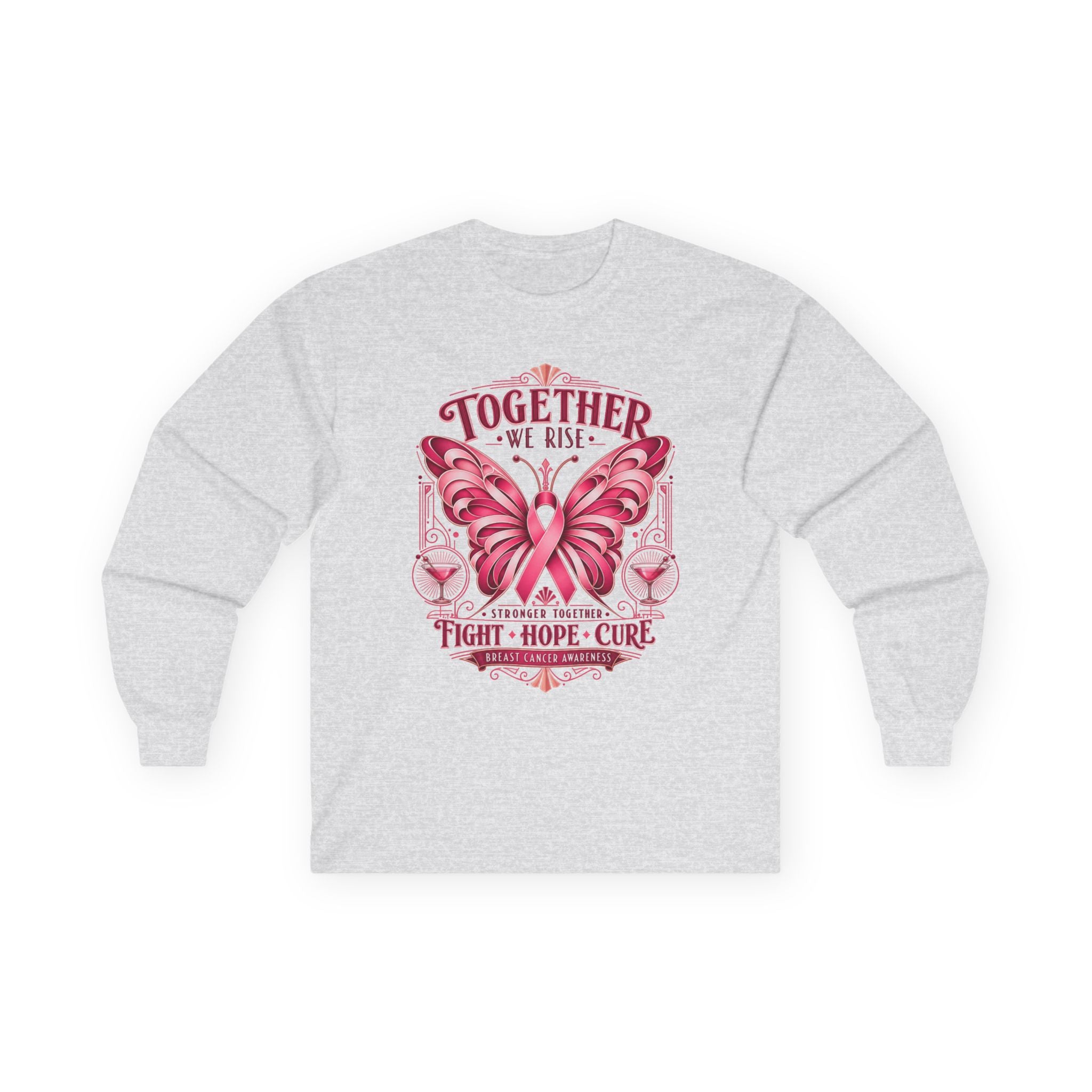 Together We Rise Pink Ribbon Breast Cancer Awareness Long Sleeve Tee