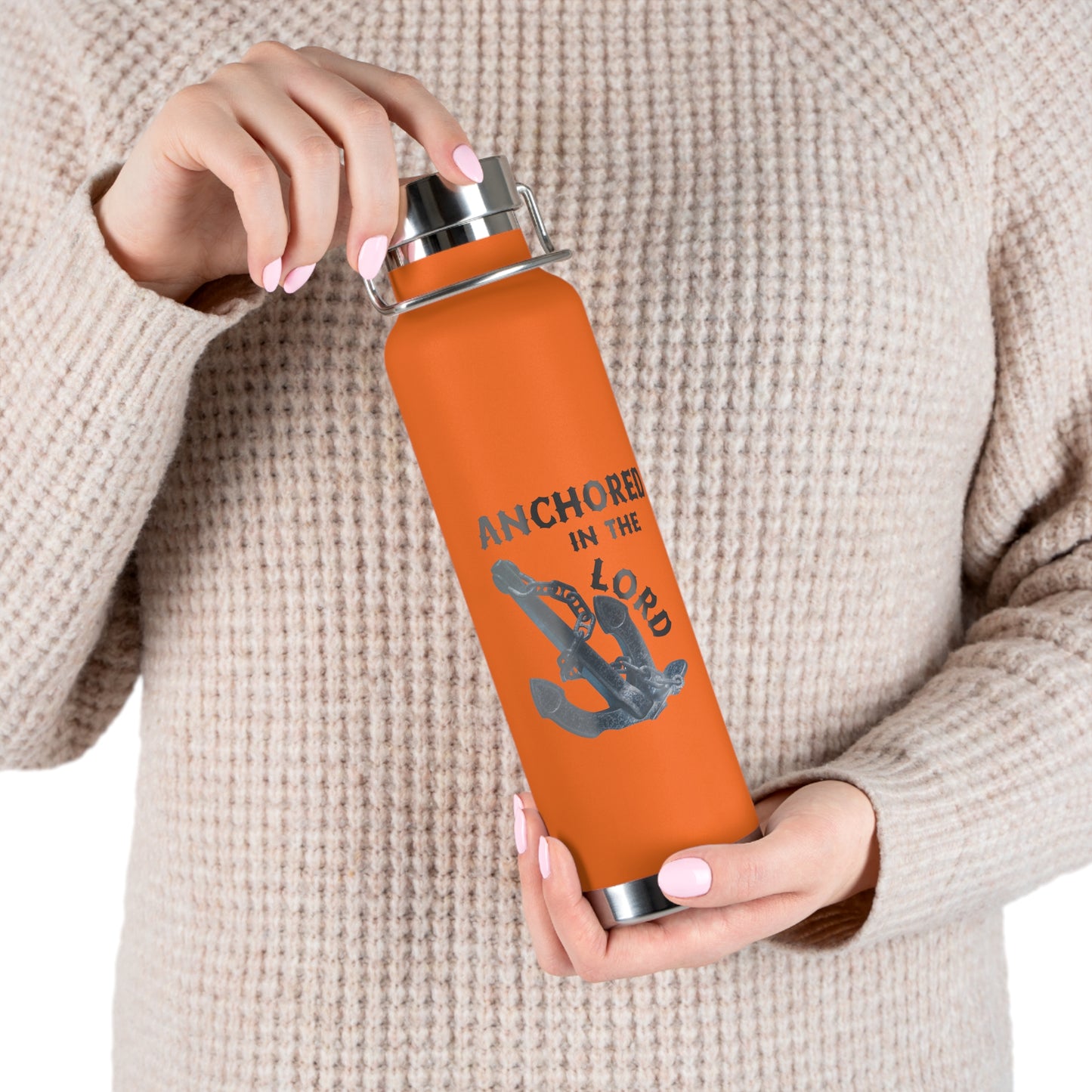 "Anchored in the Lord" 22oz Insulated Water Bottle — Black